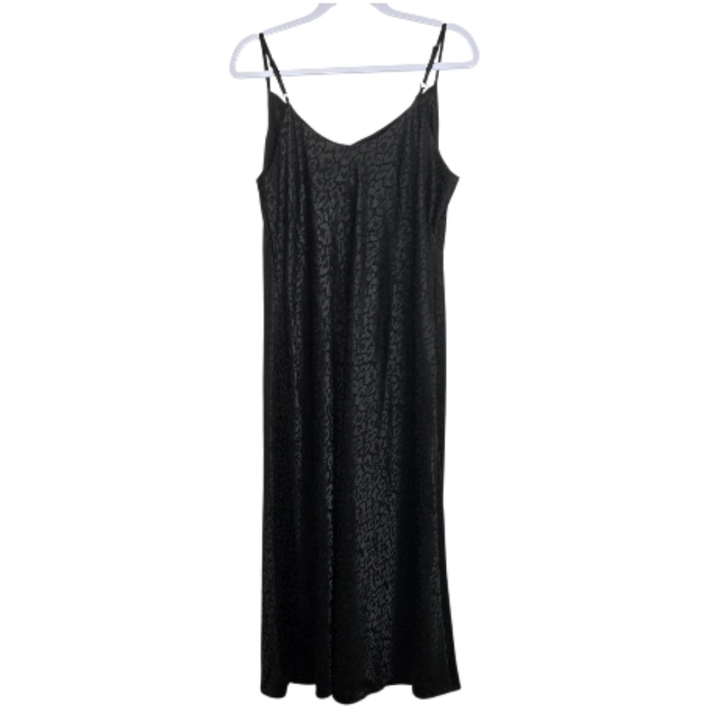 Emma & Michele Black Satin Midi Dress Sz L | Sleeveless Scoop Neck Elegant - Picture 3 of 7